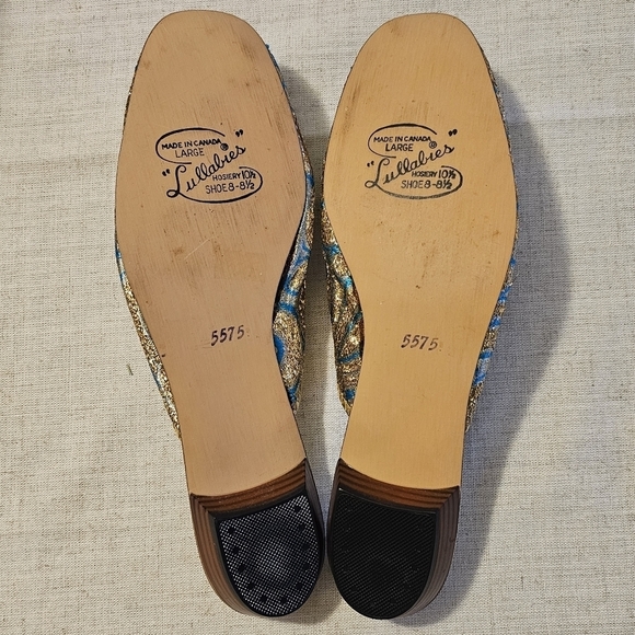 Vintage 1960s Lullabies Slip On Slipper Shoes Blue and Gold Size 8 - Picture 7 of 10